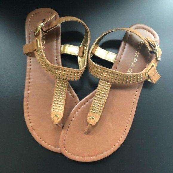 Rampage Women's Brown and Gold Flat Buckle Sandals Size 7 - Picture 6 of 8